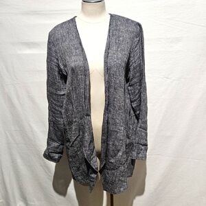 J. Jill 100% Linen Gray Pure Jill Long Sleeve Open Front Waterfall Cardigan